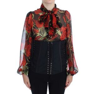 Dolce & Gabbana Rose Print Corset Top Long Sleeve Women Black Tops & T-Shirts